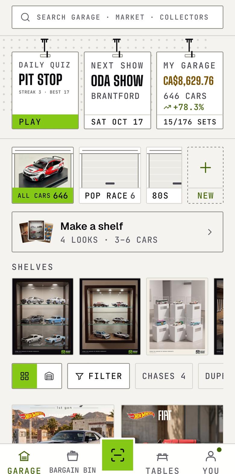 The garage, sorted and valued